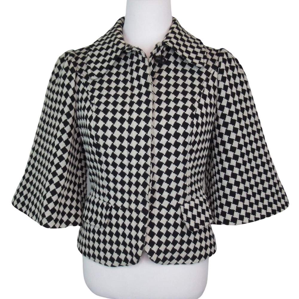 Tracy Reese Wool Blend Checkered Flare Sleeve Cropped Jacket Women’s 8